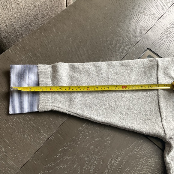 LifeStyler Smart looking Boxy Gray & blue pinstriped Sweater with 3/4 sleeves - Picture 8 of 9